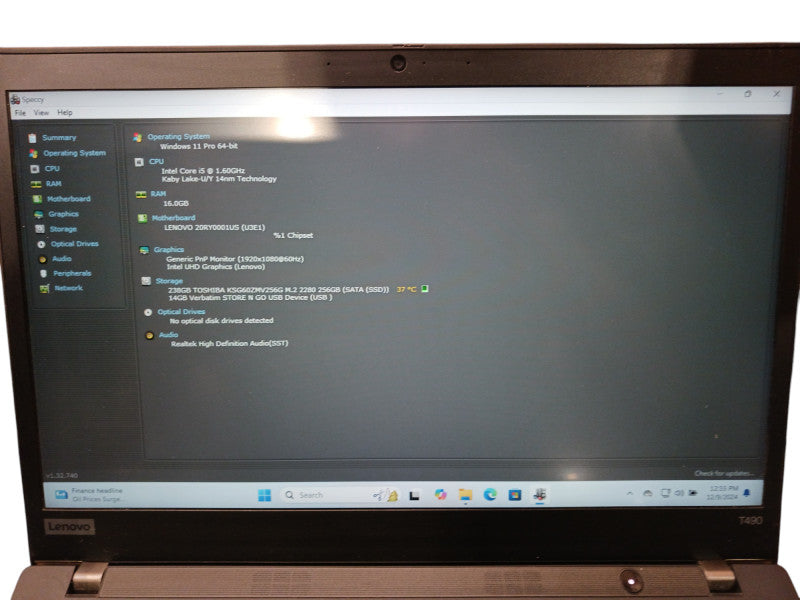 Lenovo ThinkPad T490 Laptop Intel Core i5 10th Gen 16GB RAM 256GB SSD   Lap200