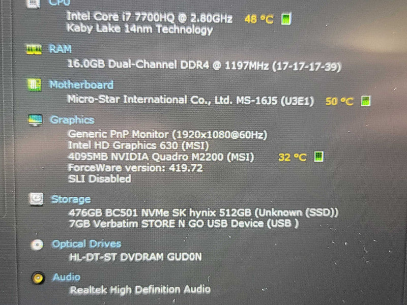 MSI WE62 7RJ| i7-7700HQ| 16GB DDR4| Quadro M2200| 512GB SSD READ β Lap200