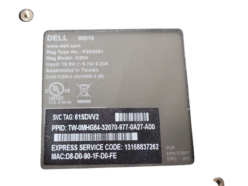 Dell WD19 K20A001 K20A USB Type-C Docking Station with AC Adapter Q_