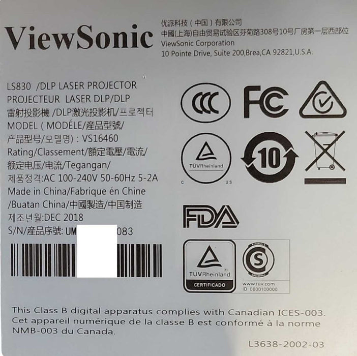 ViewSonic LS830 Full HD Ultra-Short Throw 4500 Lumen Laser DLP Projector _