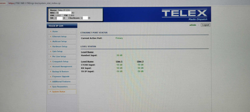 TELEX IP-224 Dual IP Remote Adapter Panel Q_