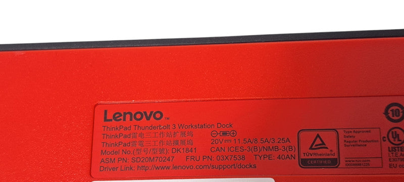 Lenovo DK1841 40AN ThinkPad Thunderbolt 3 Workstation Dock  W/Adapter