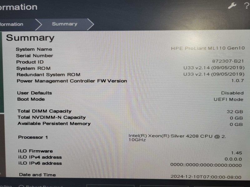 HP ProLiant ML110 Gen 10 | Intel Xeon Silver 4208 @2.1GHz 32GB E208i-p SR 4x 3.5" 2xPSU !