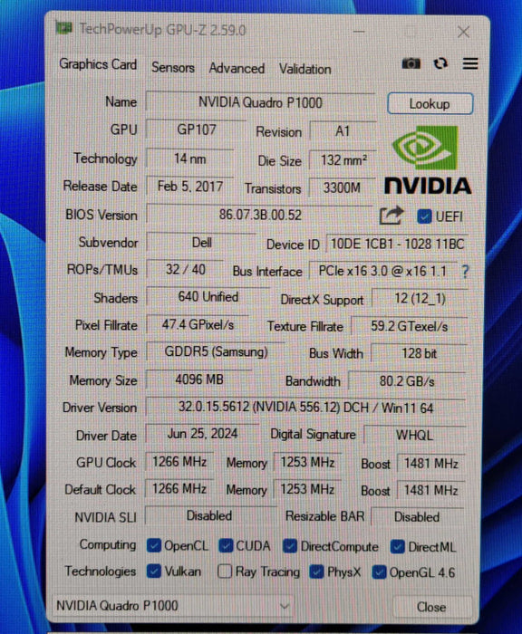 NVIDIA Quadro P1000 | 4GB GDDR5 Low Profile Graphics Card | 4x MiniDP