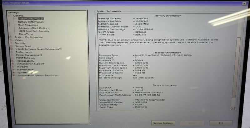 Dell Precision 5520 | i7-7820HQ @ 2.9GHz, 16GB Ram, 512GB NVMe, M1200 *READ*  Lap200