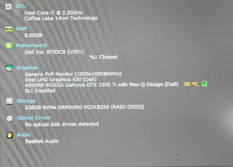 Dell XPS 15 9570, i7-8750H 2.2GHz, GTX 1050 4GB, 8GB RAM, 512GB NVMe, READ  Lap200