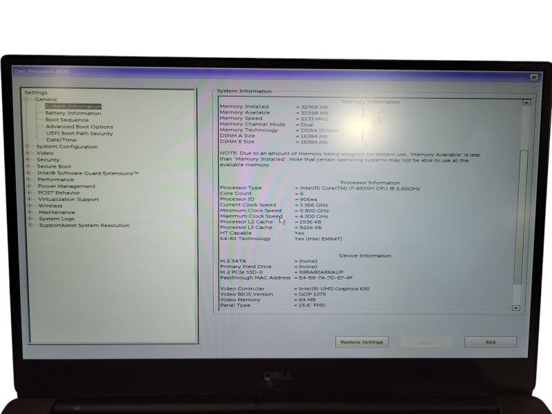 Dell Precision 5530| i7-8850H| 32GB DDR4| Quadro P1000| 256GB SSD ! Lap200