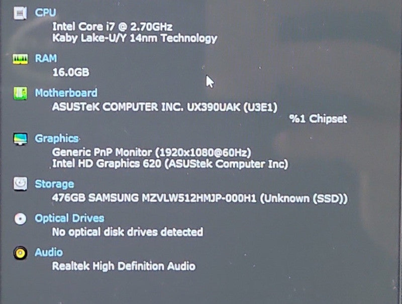 ASUS ZenBook 3 UX390U, i7-7500U, 16GB RAM, 512GB NVMe, No PSU  BudLap