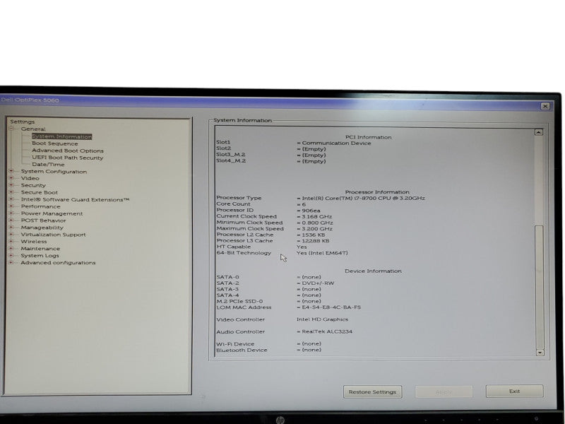 Dell OptiPlex 5060 SFF Intel Core i7-8700 8GB RAM - NO HDD