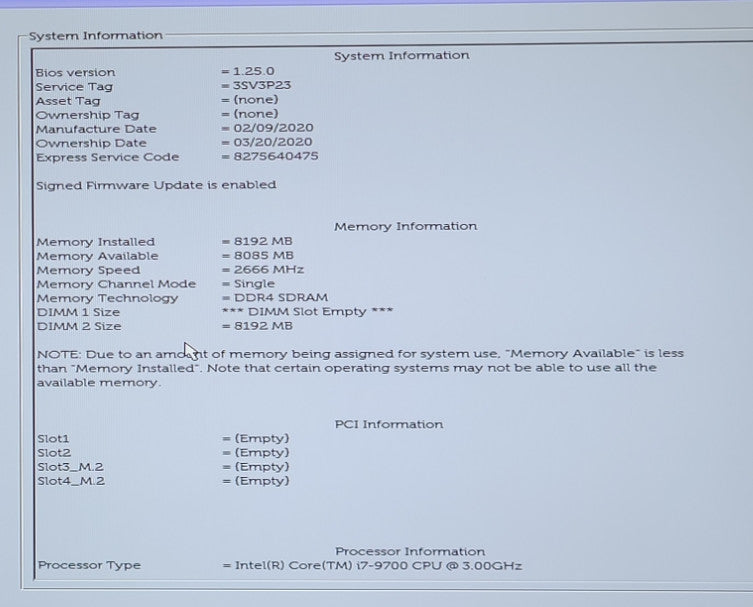 DELL OPTIPLEX 3070 SFF i7-9700@3.0GHz 8GB RAM NO-HDD/SSD