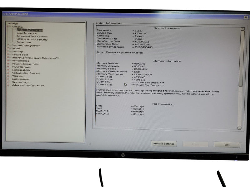 Dell OptiPlex 5060 SFF Intel Core i5-8500 @3.0GHz 8GB RAM No HDD