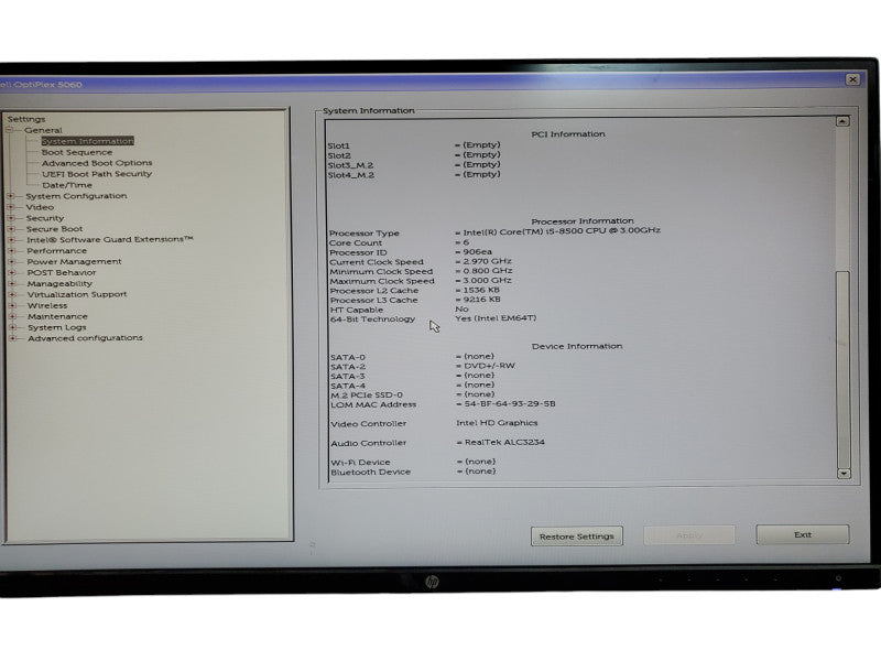 Dell OptiPlex 5060 SFF Intel Core i5-8500 @3.0GHz 8GB RAM No HDD