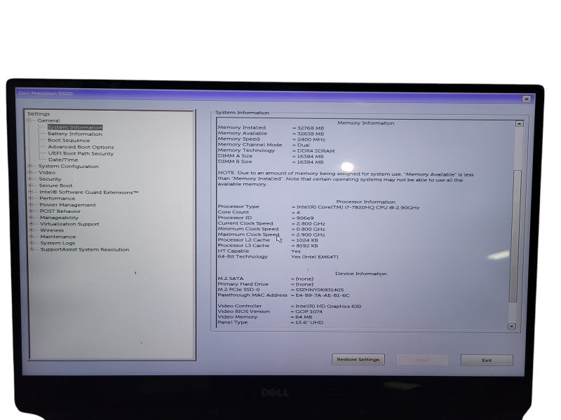 Dell Precision 5520| i7-7820HQ| 32GB DDR4| Quadro M1200| 512GB SSD ! Lap200