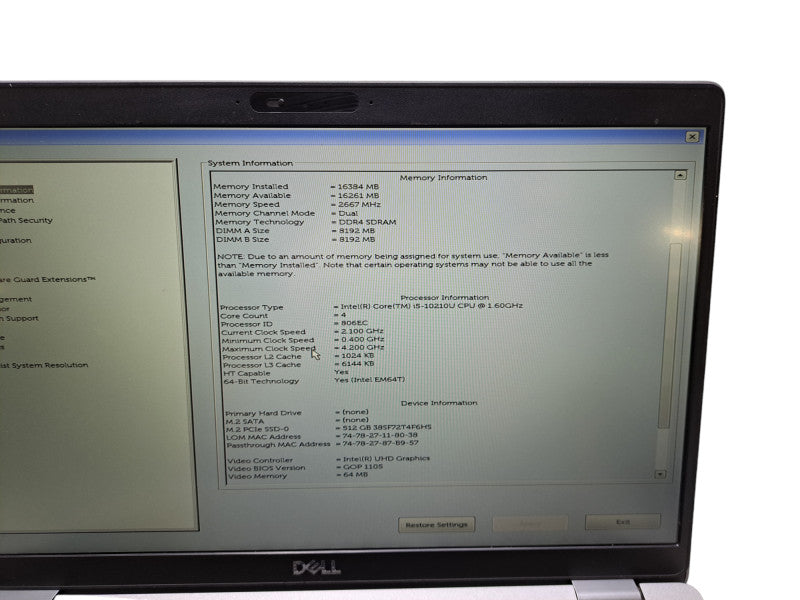 Dell Latitude 5410 | Intel i5-10210U @ 1.60GHz, 16GB DDR4, 512GB NVMe  Lap200