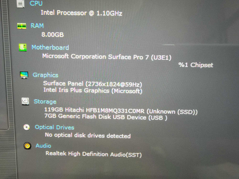MS Surface Pro 7 1866 | 4-Core i5-1035G4 @1.1GHz 8GB RAM 128GB SSD - READ