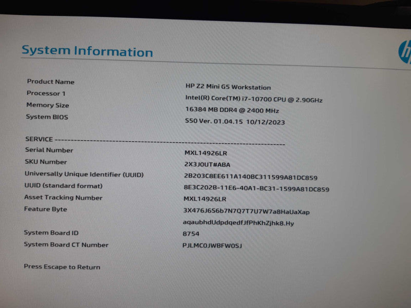 HP Z2 Mini G5 WorkStation i7-10700 @2.90 GHz 16GB,512 GB NVMe