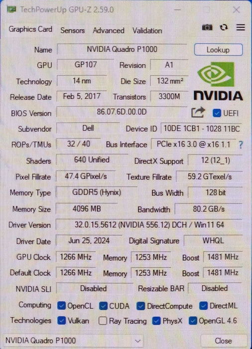 NVIDIA Quadro P1000, 4GB GDDR5 Low Profile Graphics Card, 4x MiniDP