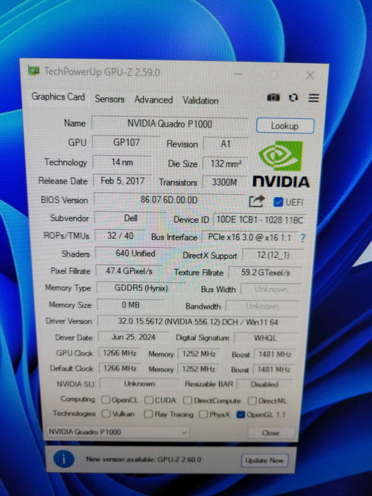 NVIDIA Quadro P1000, 4GB GDDR5 Low Profile Graphics Card, 4x MiniDP !