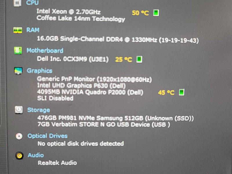 Dell Precision 5530| Xeon E-2176| 16GB DDR4| T2000| 512GB SSD | PARTS, READ ~ β Lap200
