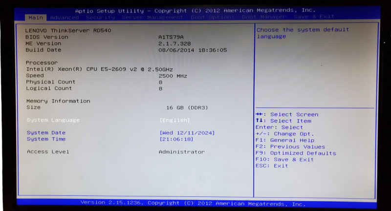 Lenovo ThinkServer RD540 | 2x Xeon E5-2609 v2 | 16GB DDR3 | No HDD | LSI MegaRAID Q