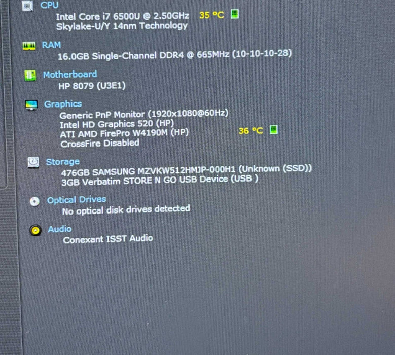HP ZBook 15u G3 i7-6500U@2.5Gh AMD FirePro W4190M GPU 16GB RAM 512GB SSD READ  Lap200