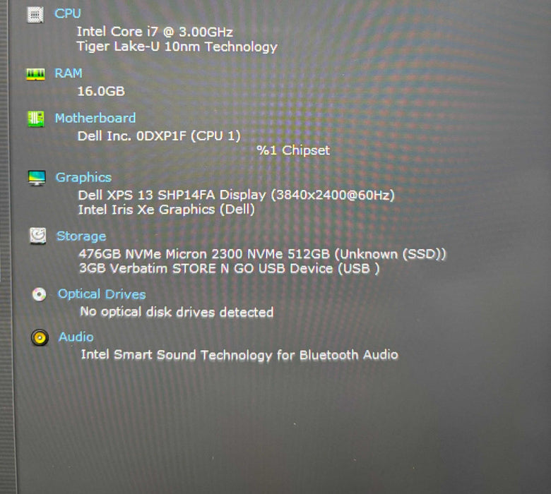 Dell XPS 13 9310 4K TOUCH i7-1185G7@3GHz 16GB RAM 512GB SSD  Lap200