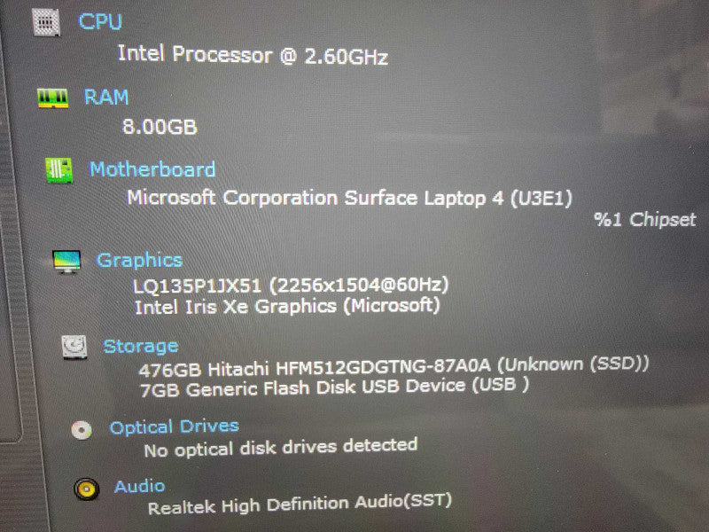 MS Surface Laptop 4 1950 14" | i5-1145G7 @2.6GHz 8GB RAM 512GB SSD - READ  Lap200