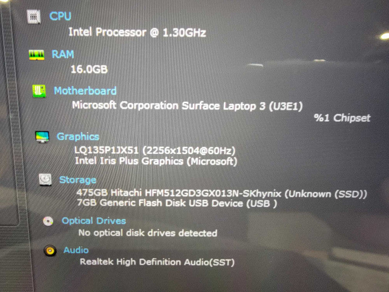 MS Surface Laptop 3 1868 14" | i7-1065G7 @1.3GHz 16GB RAM 512GB SSD - READ  Lap200