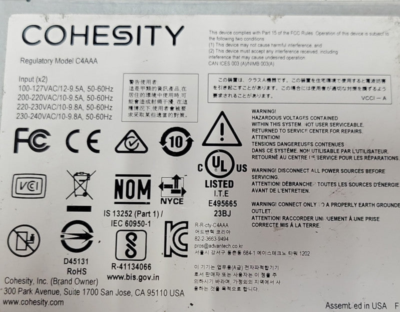 Cohesity C4AAA 4-Node Server, with 3x Xeon Bronze 3106 CPUs, 96GB DDR4, READ _