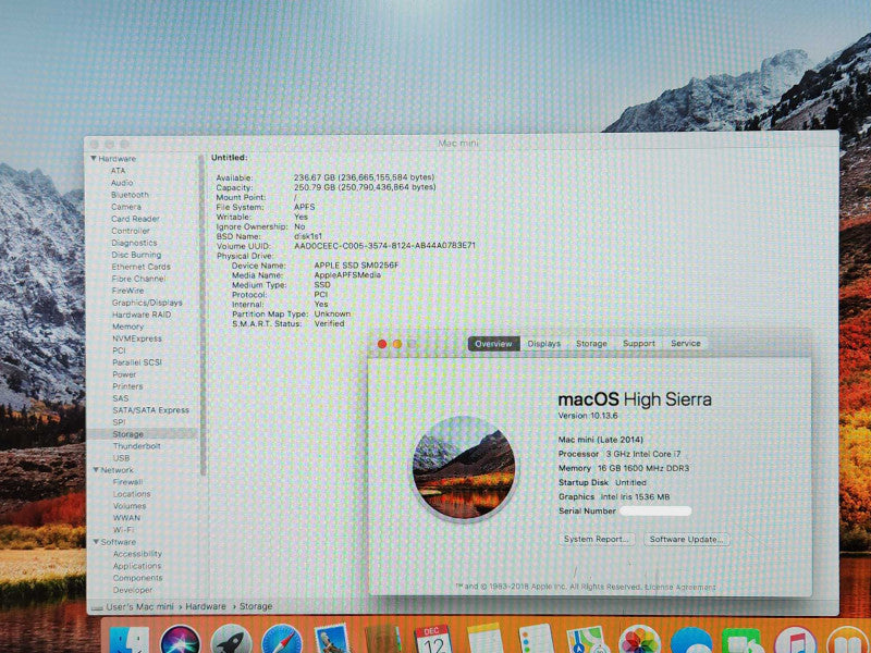 Mac Mini (Late 2014), i7-4578U 3.0GHz, 16GB DDR3, 256GB SSD, Model: A1347
