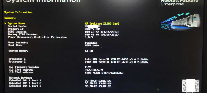 HP Proliant DL380 G9, 2x Xeon E5-2690v3 2.60GHz 64GB DDR4 P440AR 3x 400GB SSD _