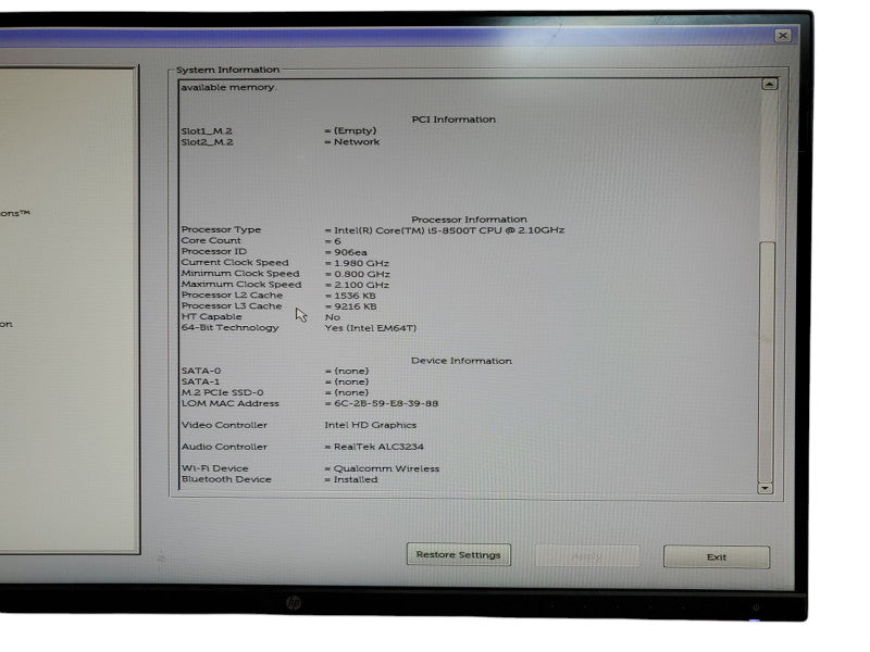 Dell Optiplex 3060 Micro Intel Core i5-8500T 2.10GHz 16GB RAM - Not HDD