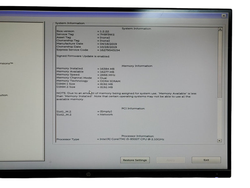 Dell Optiplex 3060 Micro Intel Core i5-8500T 2.10GHz 16GB RAM - Not HDD