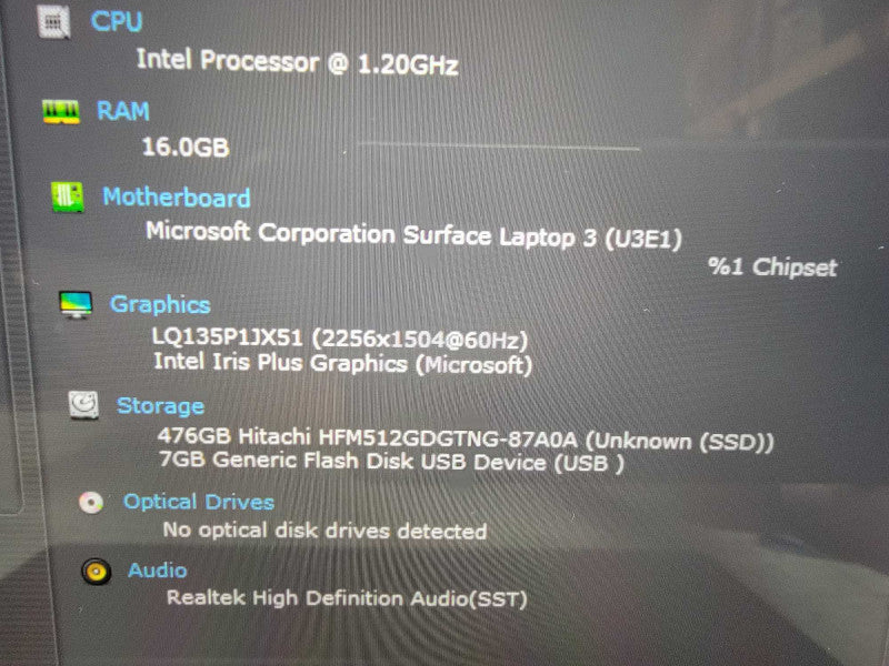 MS Surface Laptop 3 1868 13.5" | i5-1035G7 @1.2GHz 16GB RAM 512GB SSD - READ  Lap200