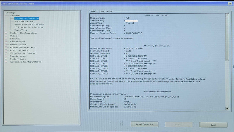 Dell Precision T7810, 2x Xeon E5-2640 v4 2.40GHz, 32GB RAM, NO HDD, 825W PSU
