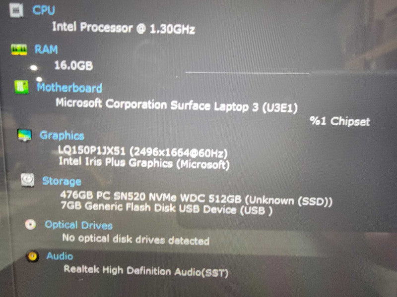 MS Surface Laptop 3 1872 15" | i5-1065G7 @1.3GHz | 16GB RAM 512GB SSD - READ  Lap200