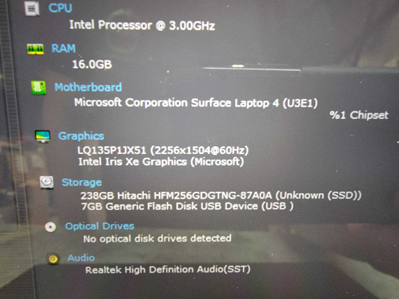 MS Surface Laptop 4 1951 13.5" | i7-1185G7 @3.0 GHz 16GB RAM 256GB SSD - READ  Lap200