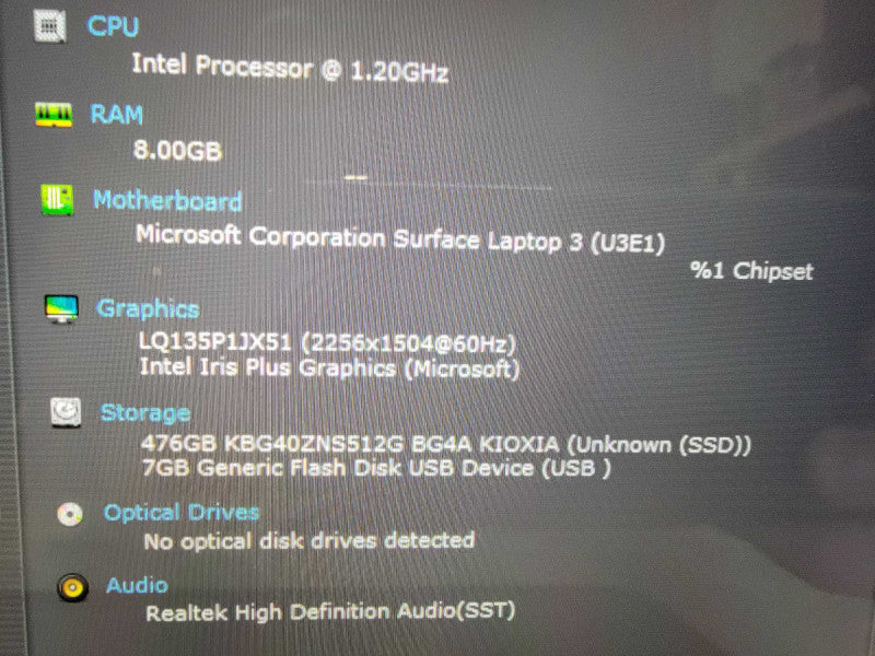 MS Surface Laptop 3 1868 13.5" | i5-1035G7 @1.2GHz 8GB RAM 512GB SSD - READ Q Lap200