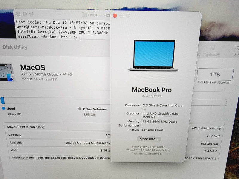 Apple Macbook Pro 2019 15" 8-Core i9-9880H @ 2.3GHz 32GB DDR4 1TB SSD Radeon Pro Vega 20 4GB (