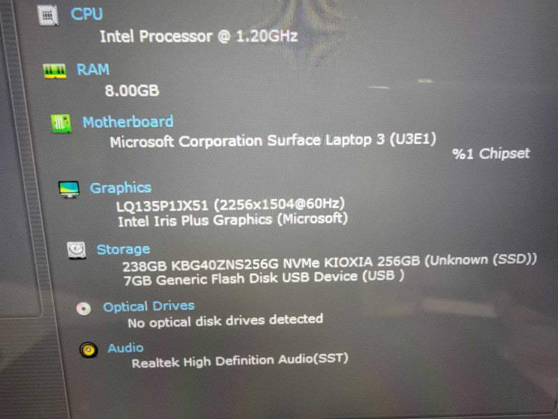 MS Surface Laptop 3 1868 13.5" | i5-1035G7 @1.2GHz 8GB RAM 512GB SSD - READ  Lap200