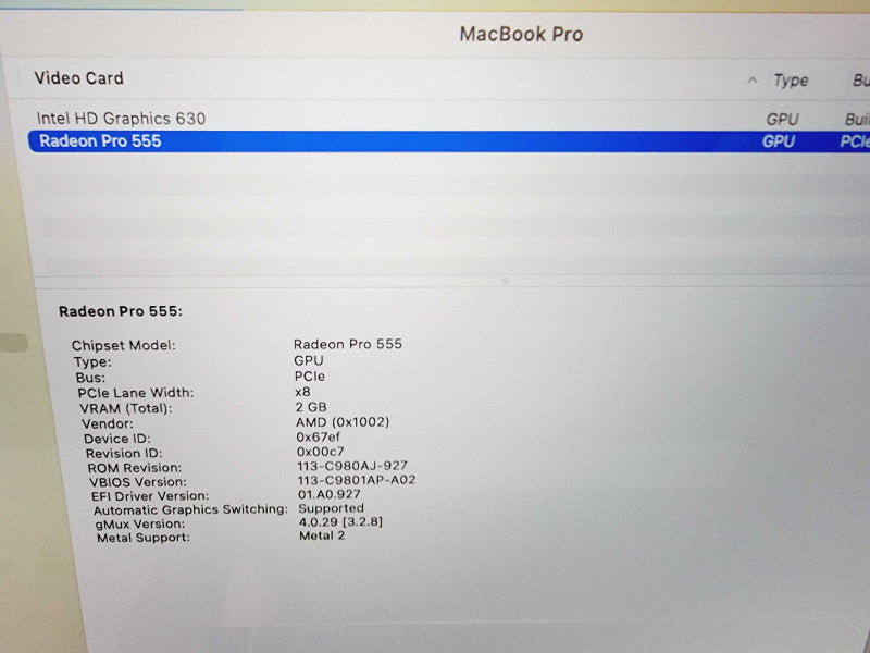 Apple Macbook Pro 2017 15" 4-Core i7-7700HQ @ 2.8HGz 16GB DDR3 250GB SSD (