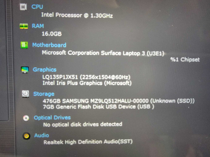 MS Surface Laptop 3 1868 13.5" | i7-1065G7 @1.3GHz 16GB RAM 512GB SSD - READ  Lap200