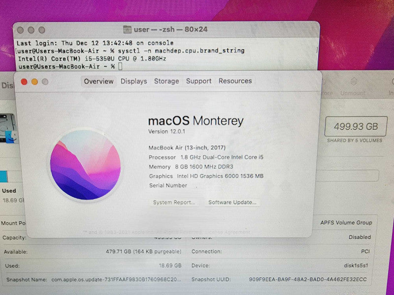 Apple Macbook Air 2017 13" 2-Core i5-5350U @ 1.8GHz 8GB 500GB (
