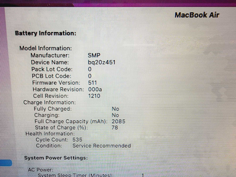 Apple Macbook Air 2017 13" 2-Core i7-5650U @ 2.2GHz 8GB DDR3 500GB SSD