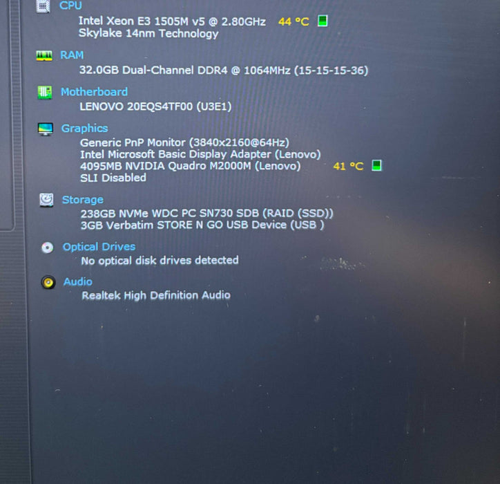 Lenovo ThinkPad P50 4K XEON E3-1505M@2.8Gh QUADRO M2000M 32GB RAM 256SSD REA  Lap200
