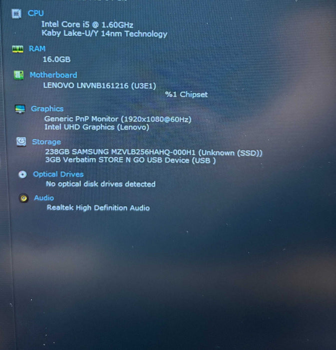 Lenovo ThinkBook 15 IML Intel Core i5-10210U@1.6GHz 16GB DDR4 RAM 256GB SSD  Lap200