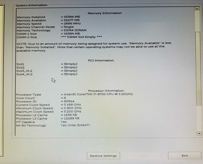 Dell OptiPlex 3060 SSF Desktop, i7 - 8700 CPU @ 3.20GHz 16GB DDR4