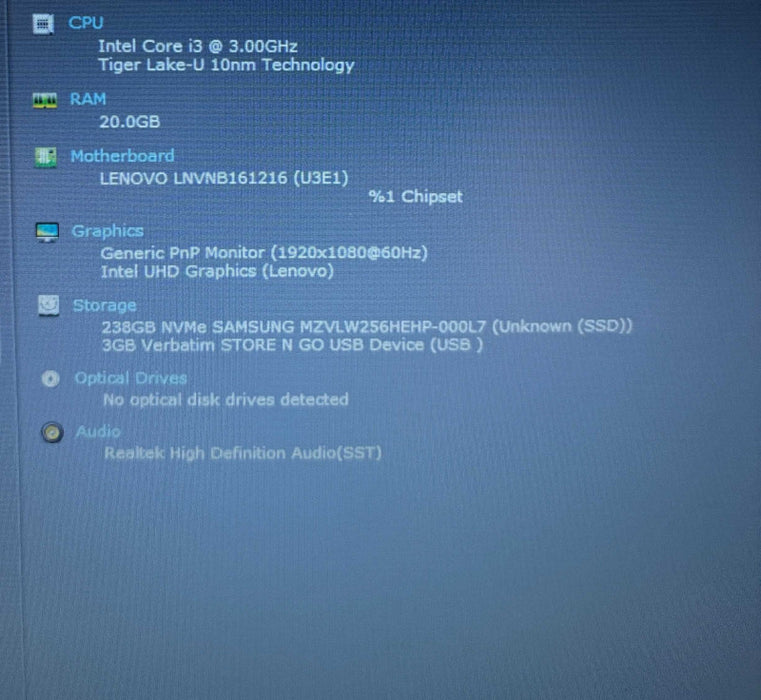 Lenovo IdeaPad 3 15 ITL6 Intel Core i3-1115G4@3GHz 16GB RAM 256GB SSD  Lap200