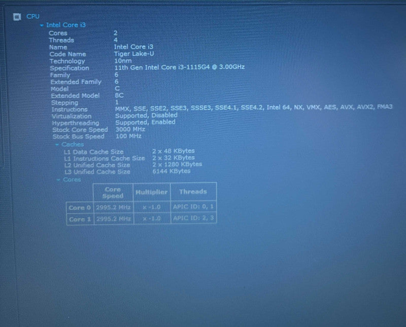 Lenovo IdeaPad 3 15 ITL6 Intel Core i3-1115G4@3GHz 16GB RAM 256GB SSD  Lap200