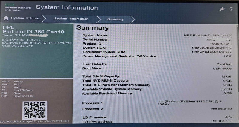 HP DL360 Gen10 1U 8x 2.5" | Xeon Silver 4110 @2.10GHz, 32GB DDR4, P408i-a SR